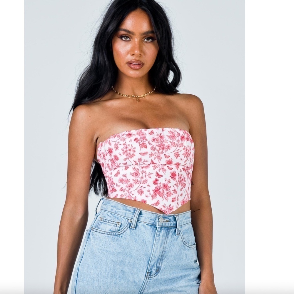 Princess Polly Red And White Floral Juliette Bustier (Sz 2)